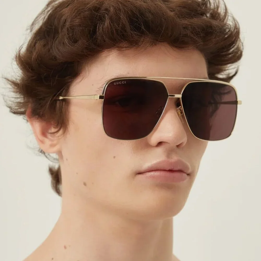 Gucci Men Sunglasses Gold Brown Aviator GG1676S NAVIGATOR 002 BRAND NEW